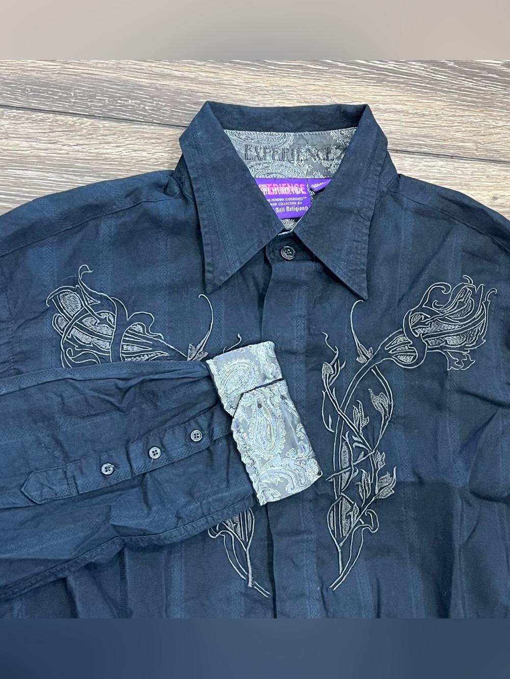 Vintage Rock and Roll Religion Jimi Hendrix Black Embroidered Shirt Mens Medium